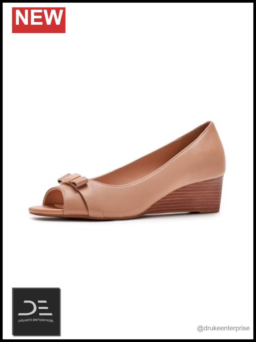 Women's Leather Peep Toe Bow Wedge Heels - Lightweight Business Casual